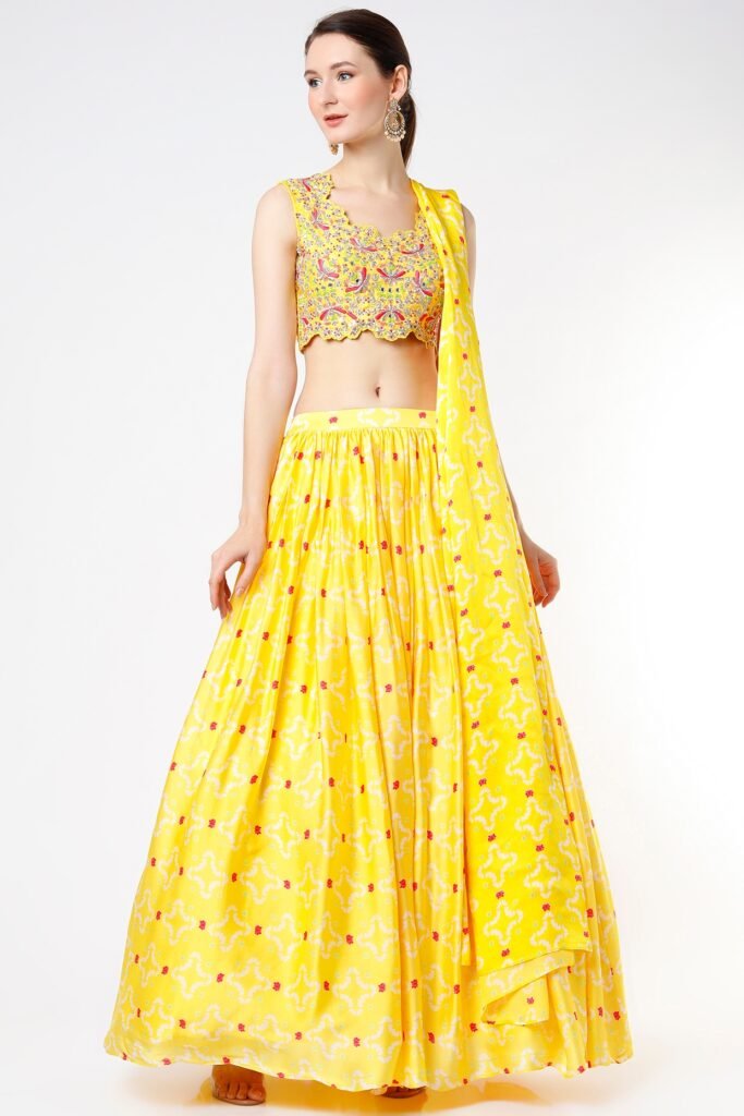 Bright Yellow Printed Lehenga Set POOR012233_12