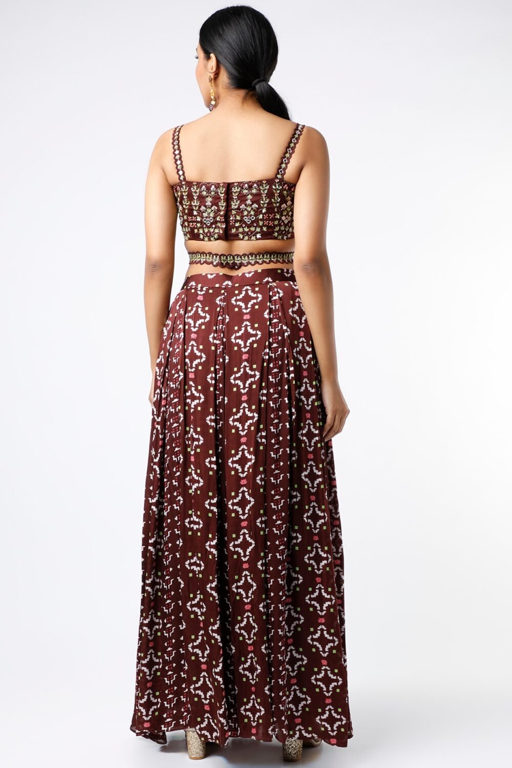 Brown Digital Printed Pleated Pant Set POOR072113_2