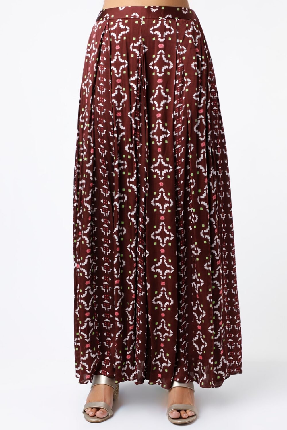 Brown Digital Printed Pleated Pant Set POOR072113_3