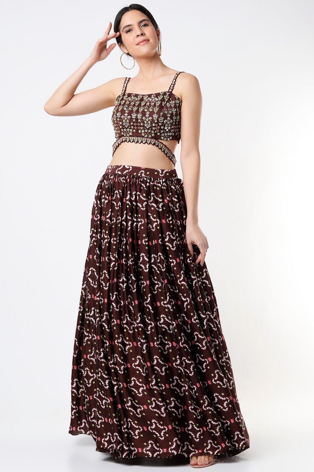 Brown Printed Lehenga Set POOR012236_1