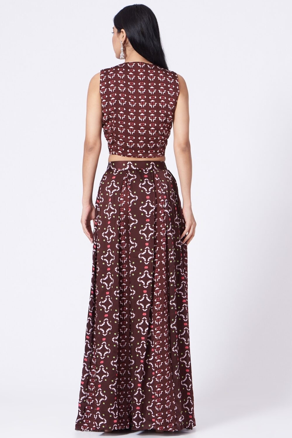 Brown Printed Pleated Pant Set POOR092110_2