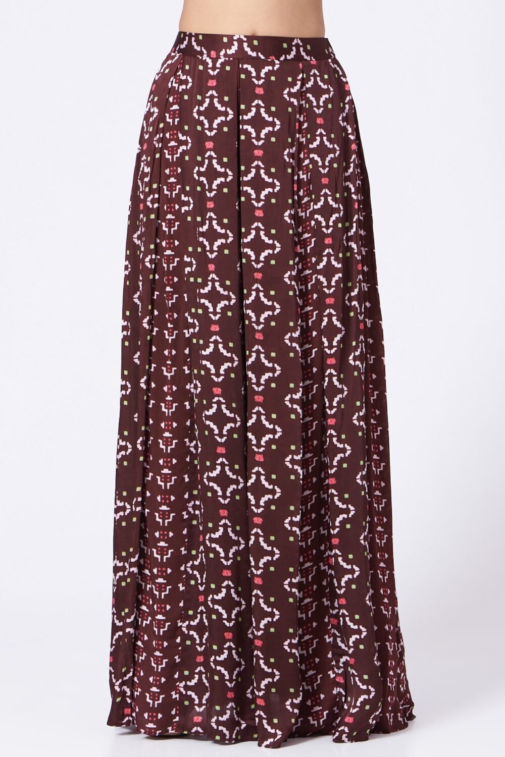 Brown Printed Pleated Pant Set POOR092110_3