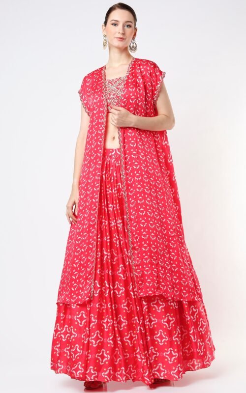 Candy Pink Printed Jacket Lehenga Set POOR012234_12