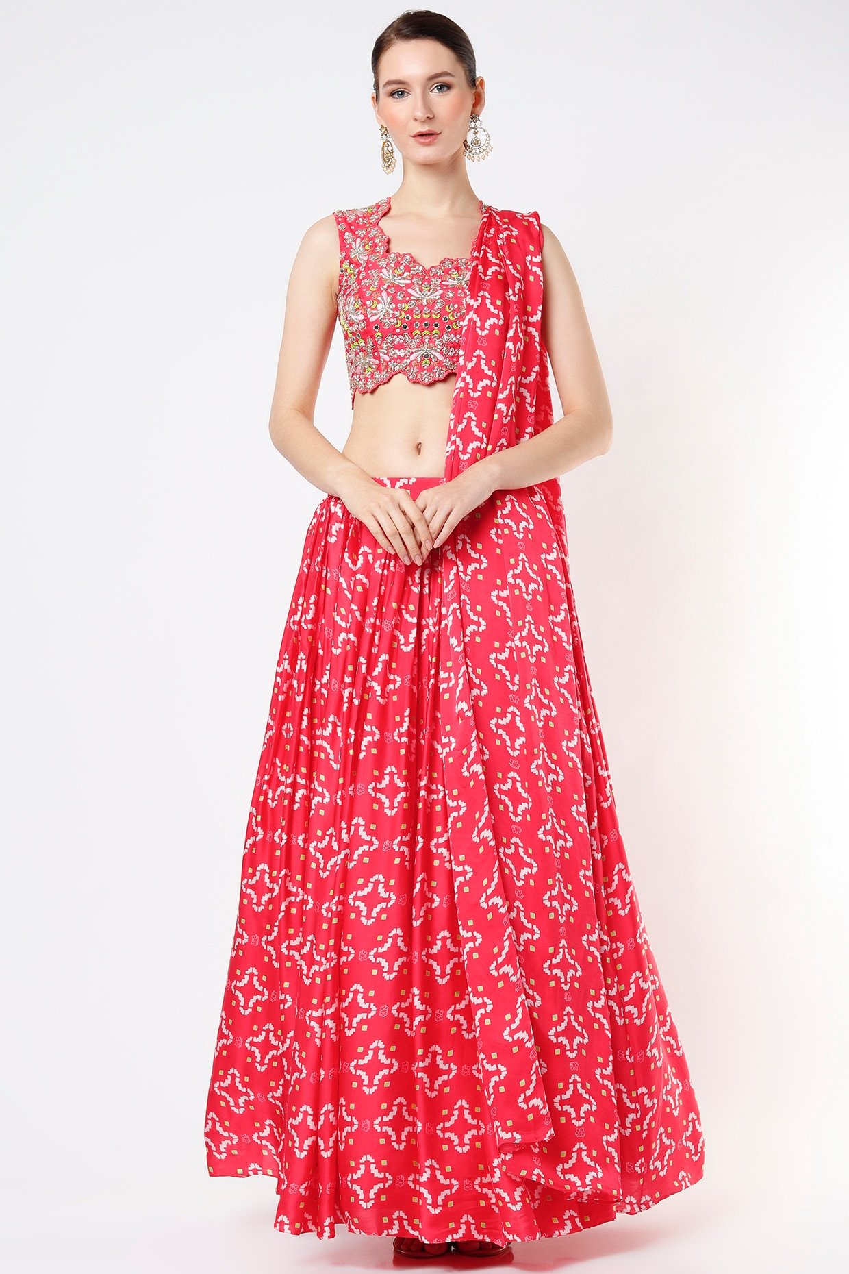 Cherry Red Printed Lehenga SetPOOR012246_1