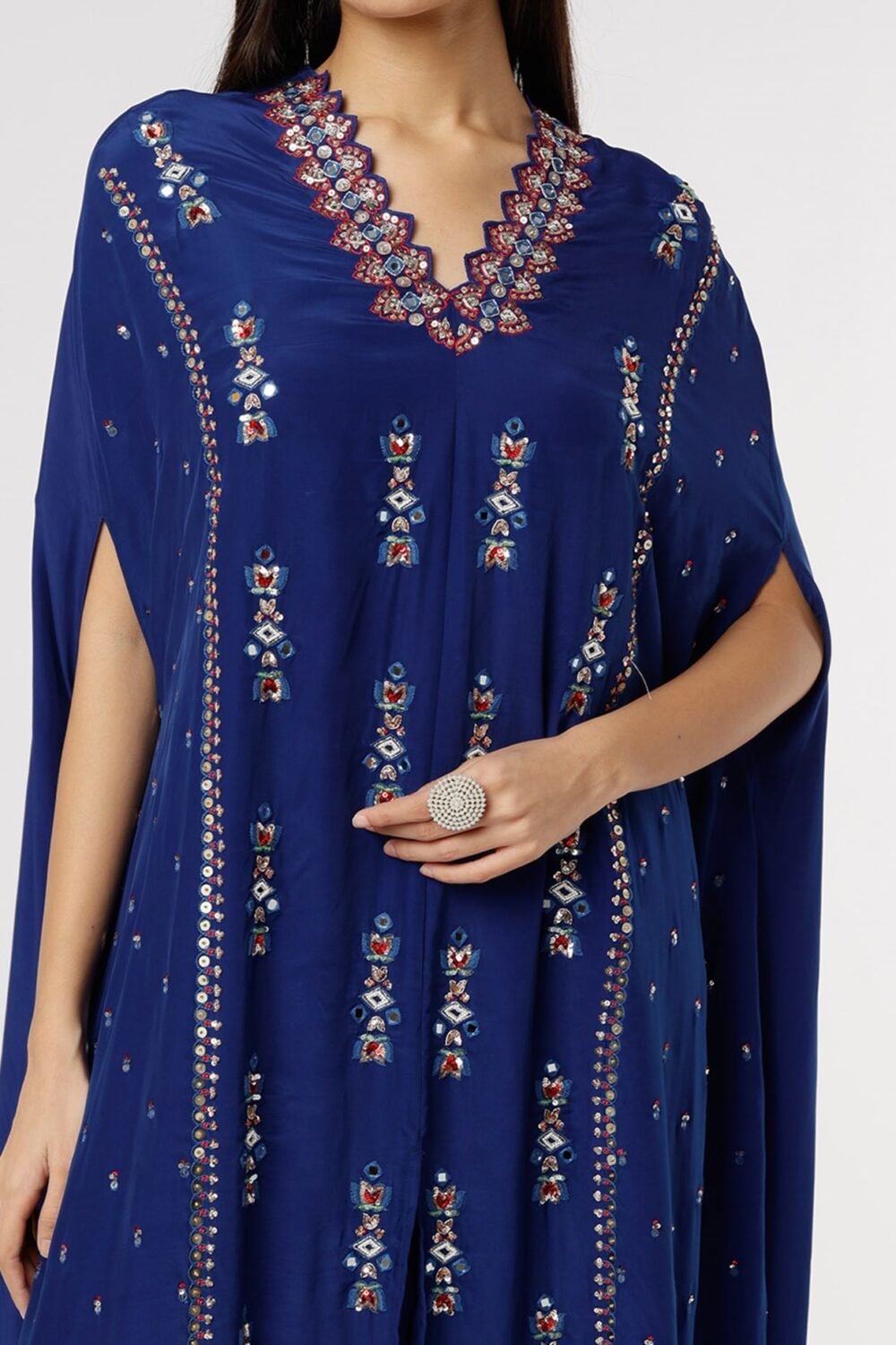 Cobalt Blue Crepe Embroidered Kurta Set POOR082240_4