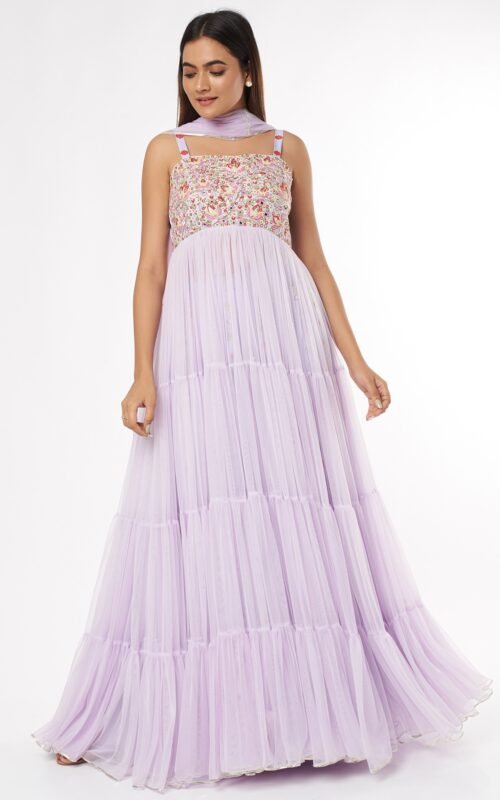 Lavender Crepe Embroidered Anarkali Set POOR082235_12