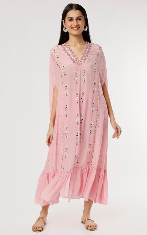 Mauve Crepe Embroidered Kurta Set POOR082242_12