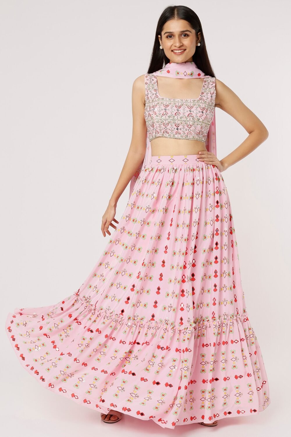 Pink Printed Jacket Lehenga POOR072205_1