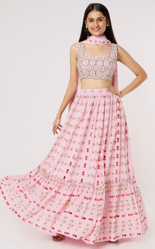 Pink Printed Jacket Lehenga POOR072205_1