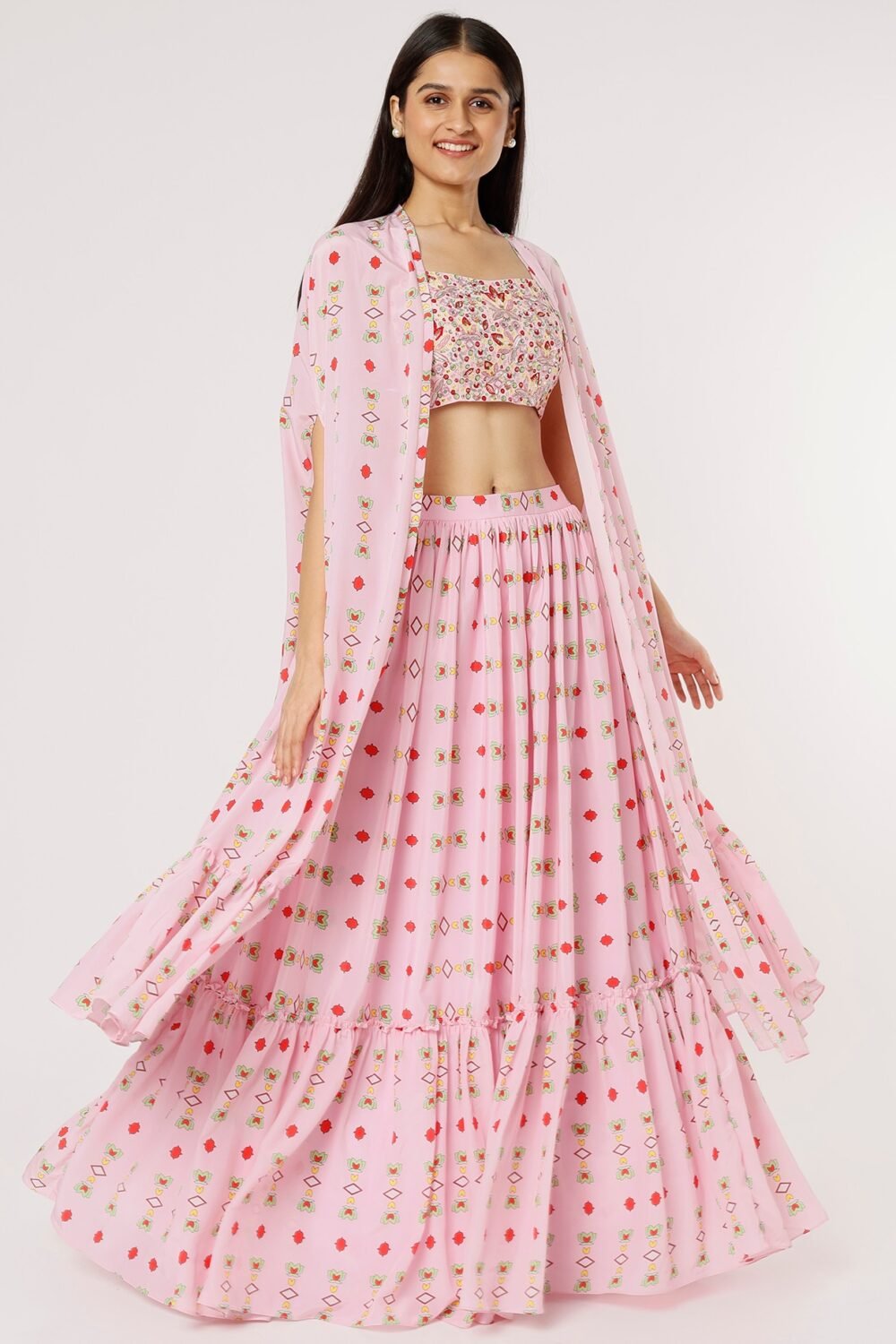 Pink Printed Jacket Lehenga POOR072205_4