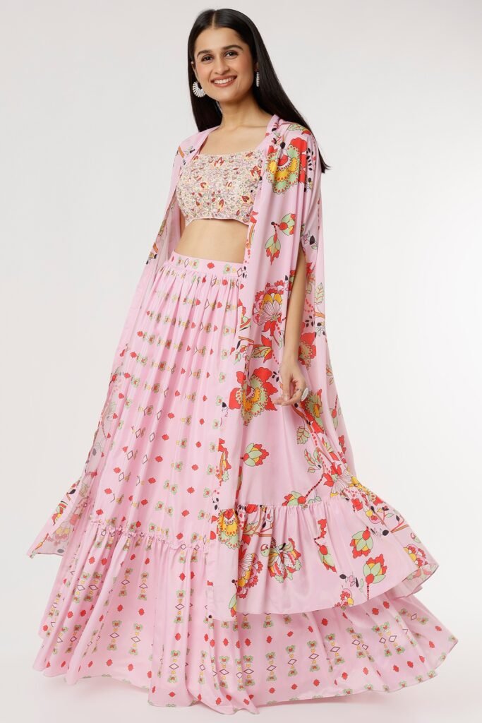 Pink Printed Jacket Lehenga SetPOOR082222_1