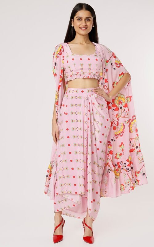 Pink Printed Skirt SetPOOR072203_12