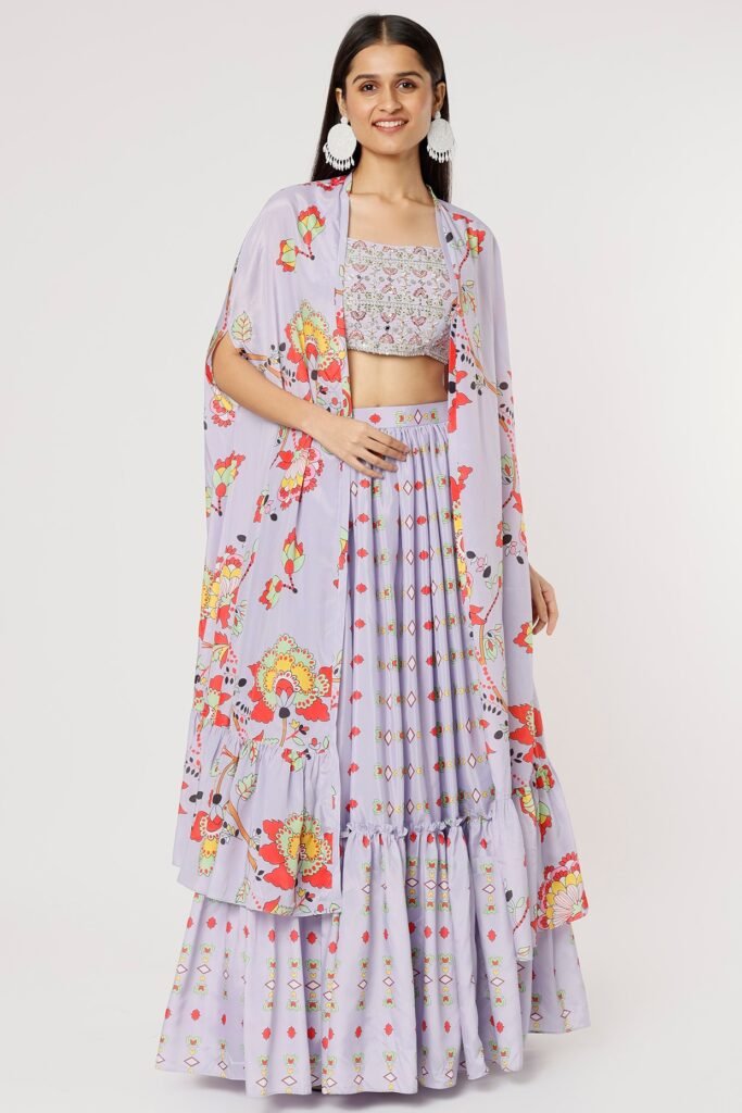 Powder Blue Embroidered Jacket Lehenga SetPOOR072216_12