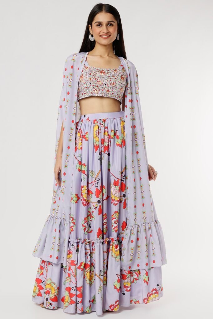 Powder Blue Printed Jacket Lehenga SetPOOR082224_1