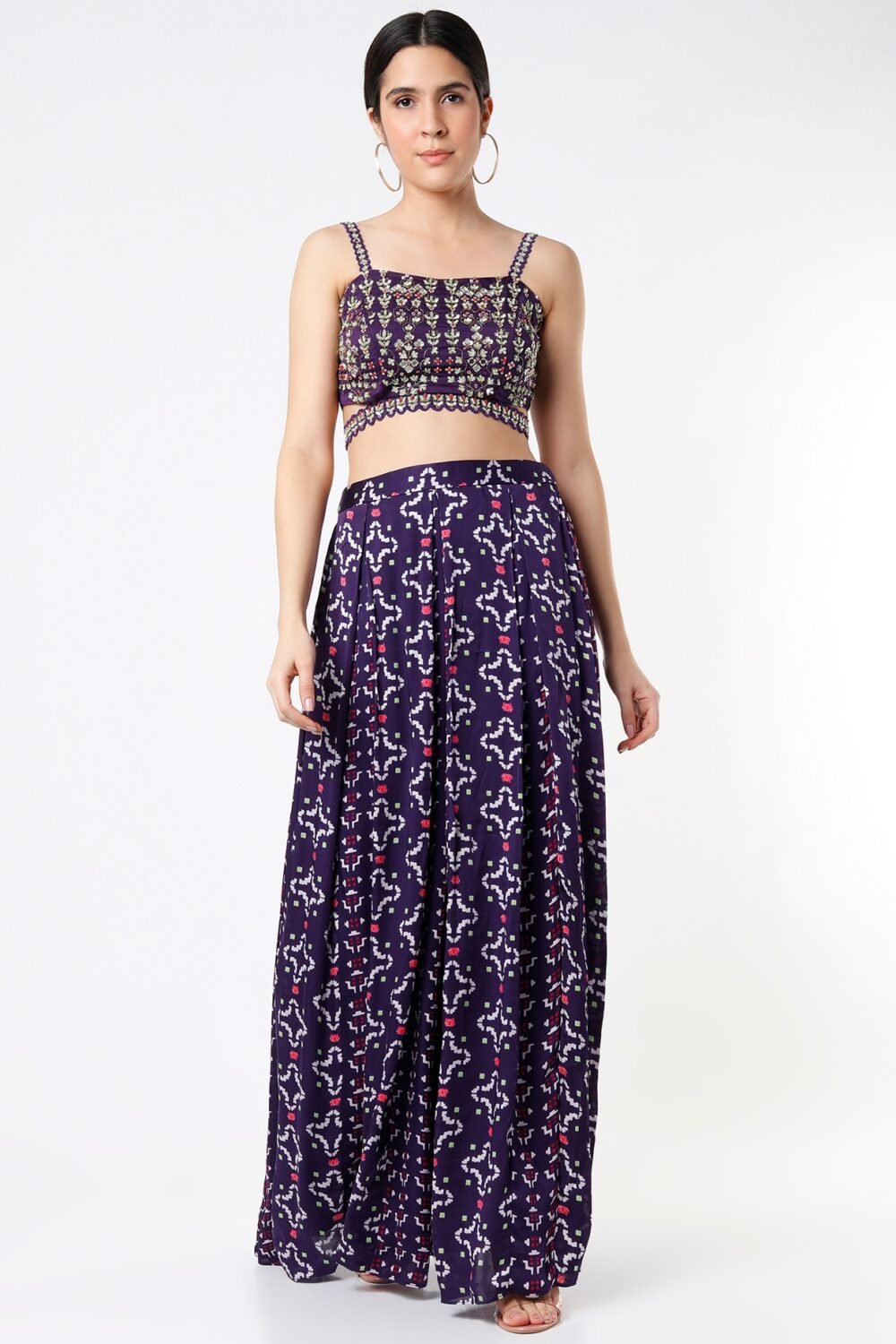 Purple Printed Pant Set POOR012235_1