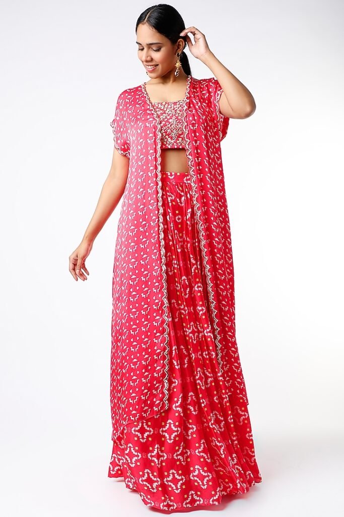 Reddish Pink Printed Lehenga Set POOR072106_1