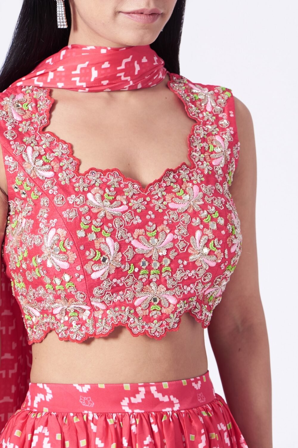 Reddish Pink Printed Lehenga Set POOR092105_4