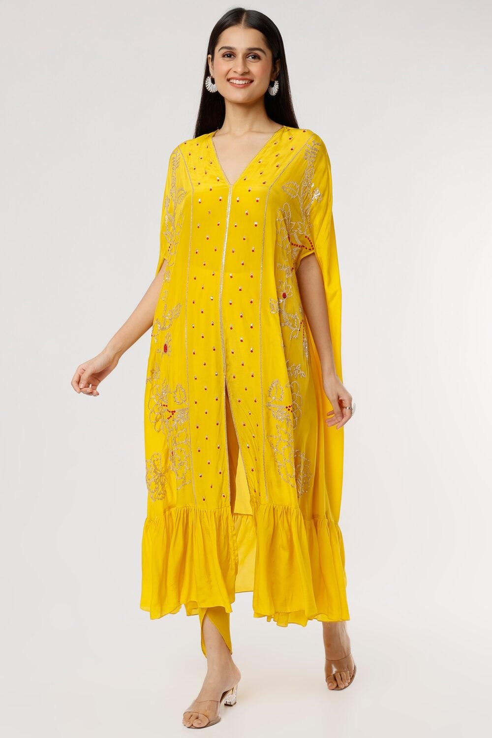 Yellow Embroidered Kurta Set POOR082239_1