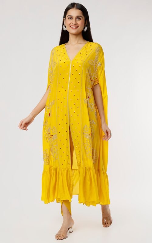 Yellow Embroidered Kurta Set POOR082239_1