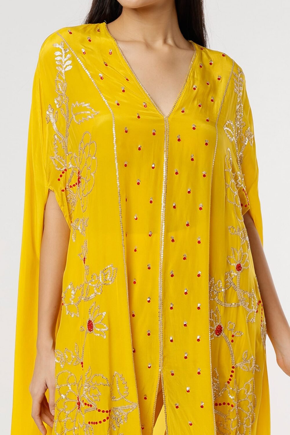 Yellow Embroidered Kurta Set POOR082239_4