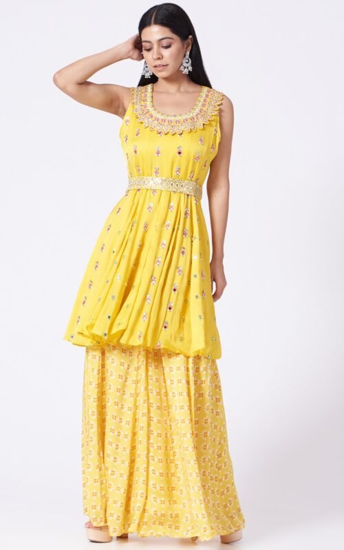 Yellow Embroidered Tunic Set POOR092111_12