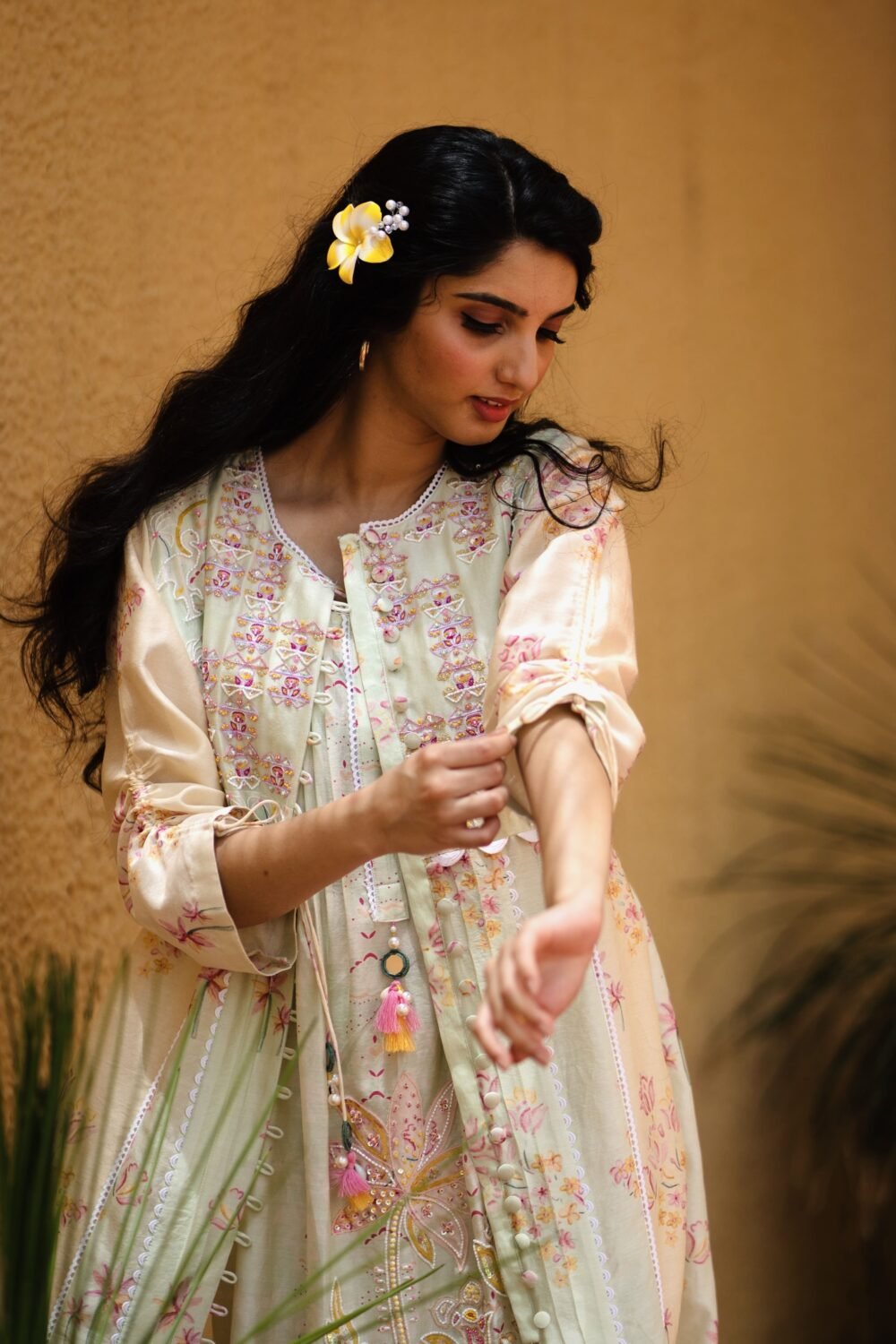 Mint and Beige panel kurta set 1